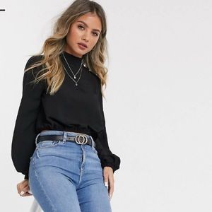 ASOS High Neck Black Top with Elastic Waist